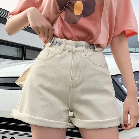 High Waist semi-elastic short/cream color - Picture 3 of 5